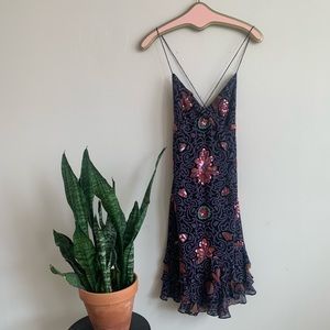 Nicole Miller Y2K 100% Silk Sequin Ruffle Dress